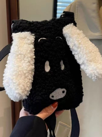 Zimska mini torbica za žene, slatko plišano štene, torba za telefon s ovčijom kožušinom, bucket stil preko ramena