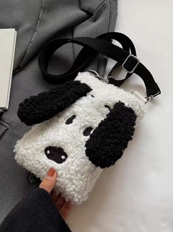 Zimska mini torbica za žene, slatko plišano štene, torba za telefon s ovčijom kožušinom, bucket stil preko ramena