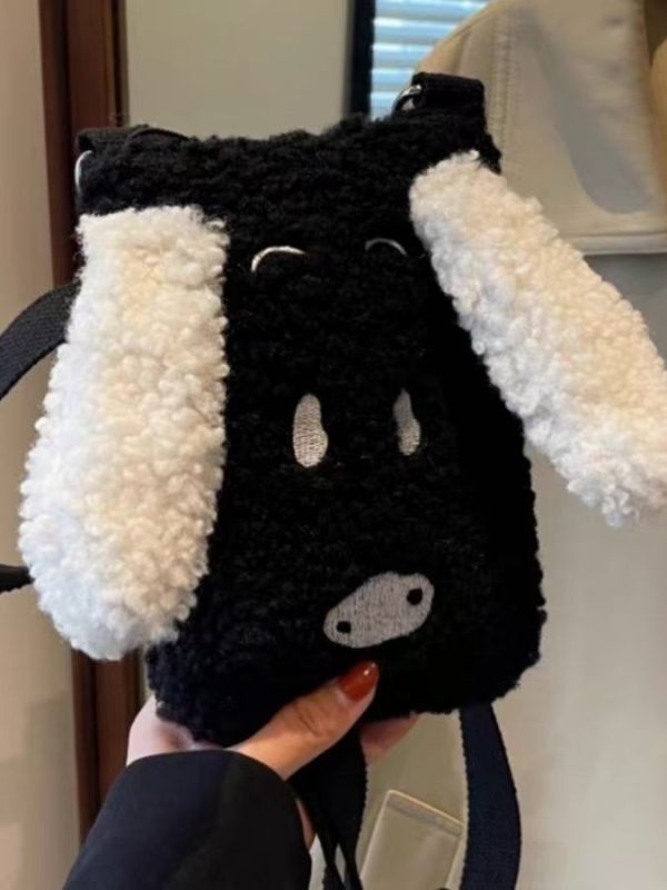 Zimska mini torbica za žene, slatko plišano štene, torba za telefon s ovčijom kožušinom, bucket stil preko ramena
