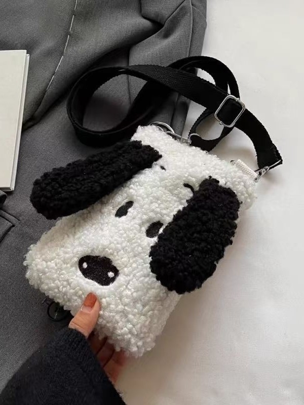 Zimska mini torbica za žene, slatko plišano štene, torba za telefon s ovčijom kožušinom, bucket stil preko ramena