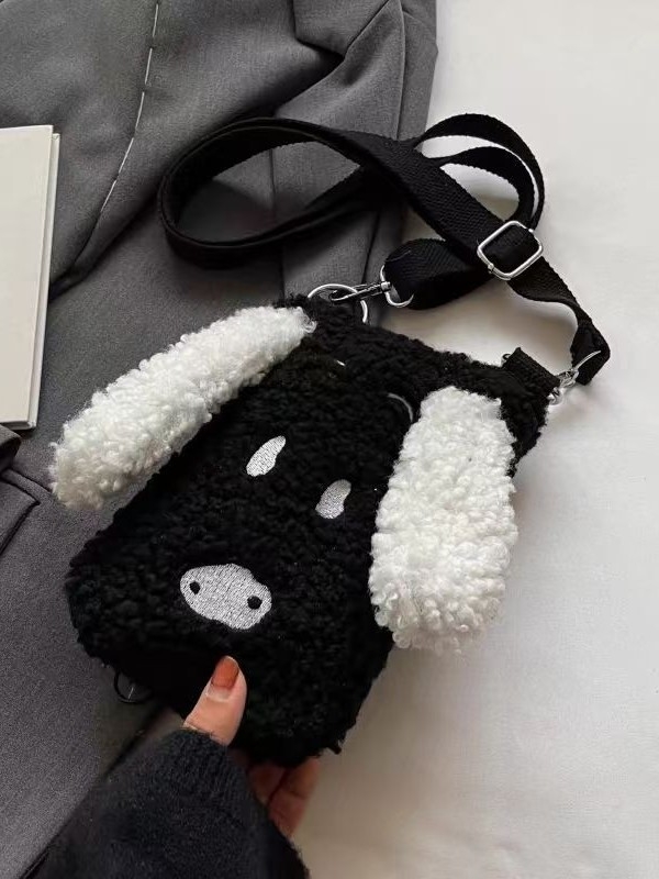 Zimska mini torbica za žene, slatko plišano štene, torba za telefon s ovčijom kožušinom, bucket stil preko ramena