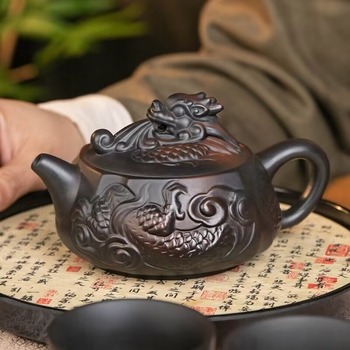 Ceainic din lut purpuriu, pătrat cu dragon, lucrat manual, set de ceai Gongfu de înaltă calitate pentru uz casnic, dimensiune extra-large.