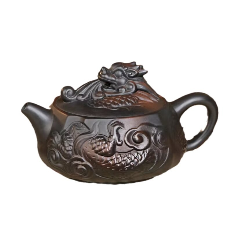 Ceainic din lut purpuriu, pătrat cu dragon, lucrat manual, set de ceai Gongfu de înaltă calitate pentru uz casnic, dimensiune extra-large.