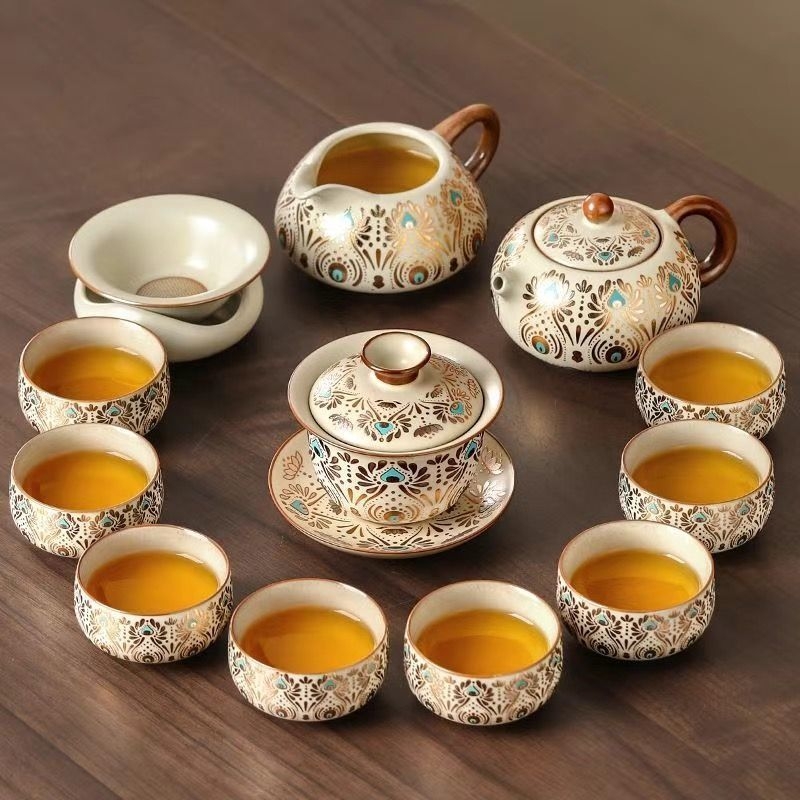 Set Gongfu de ceai Ru Kiln pentru uz casnic, ceainic ceramic de lux și cești de ceai, tavă pentru ceai uscat, set complet de ceai