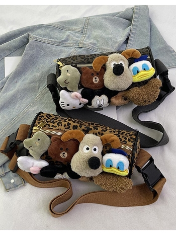 2024 nova mini ženska torbica s leopard uzorkom, držač za kemijske olovke, slatka plišana dekoracija, crossbody torba preko ramena