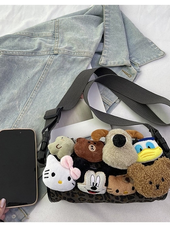 2024 nova mini ženska torbica s leopard uzorkom, držač za kemijske olovke, slatka plišana dekoracija, crossbody torba preko ramena