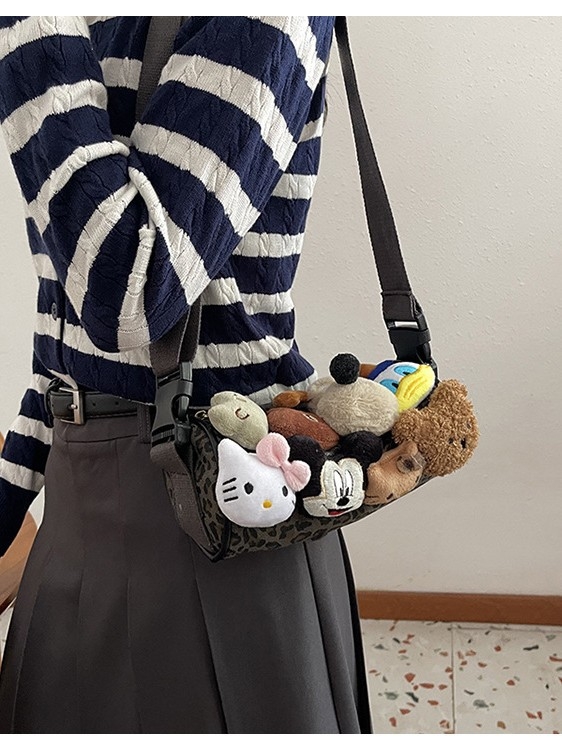 2024 nova mini ženska torbica s leopard uzorkom, držač za kemijske olovke, slatka plišana dekoracija, crossbody torba preko ramena