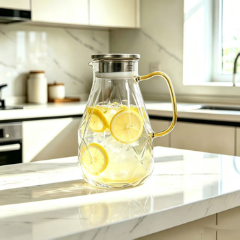 Sticlă de apă din sticlă borosilicată, în formă de diamant, cu set de ceai transparent