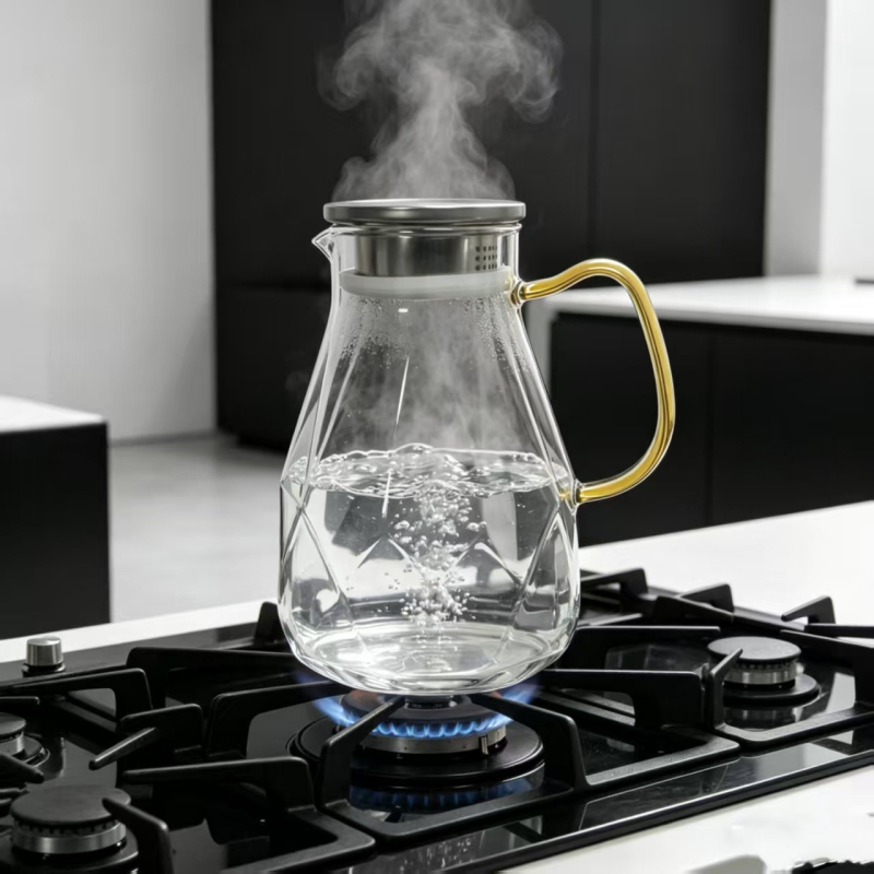 Sticlă de apă din sticlă borosilicată, în formă de diamant, cu set de ceai transparent