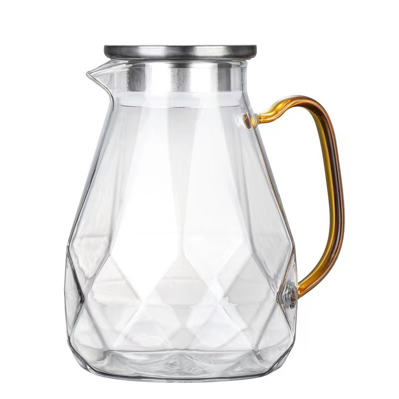 Sticlă de apă din sticlă borosilicată, în formă de diamant, cu set de ceai transparent