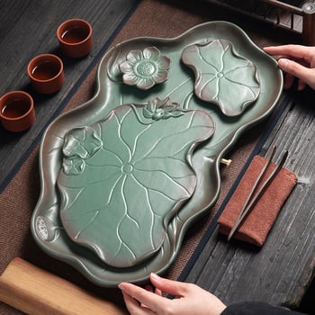 2025 Tavă de ceai pentru uz casnic, compactă, ceramică, masă de ceai Kung Fu în stil retro pentru sufragerie