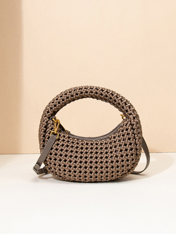 Soviet ručno pletena torbica za ručak s čvorom Windmill Knot, oblik polumjeseca, poliester, preko ramena ili crossbody, za žene