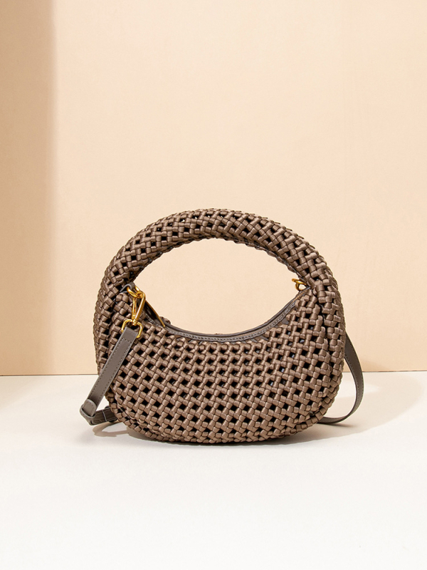 Soviet ručno pletena torbica za ručak s čvorom Windmill Knot, oblik polumjeseca, poliester, preko ramena ili crossbody, za žene