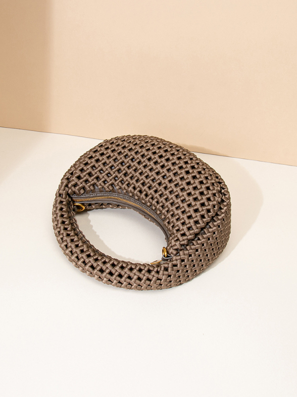Soviet ručno pletena torbica za ručak s čvorom Windmill Knot, oblik polumjeseca, poliester, preko ramena ili crossbody, za žene