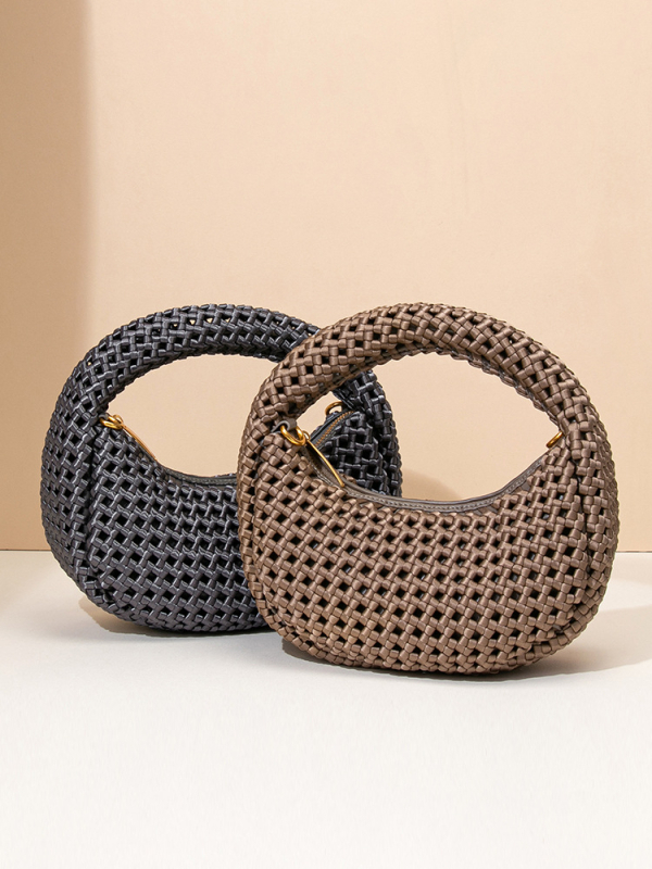 Soviet ručno pletena torbica za ručak s čvorom Windmill Knot, oblik polumjeseca, poliester, preko ramena ili crossbody, za žene