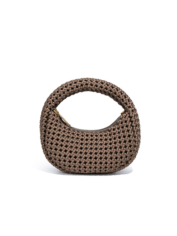 Soviet ručno pletena torbica za ručak s čvorom Windmill Knot, oblik polumjeseca, poliester, preko ramena ili crossbody, za žene