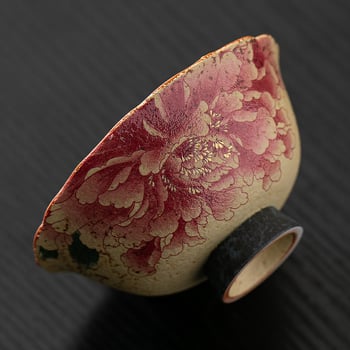 Ceșcă ceramică roșu Flint, cu motif retro floral – ceașcă mică de porțelan pentru ceai, uz casnic