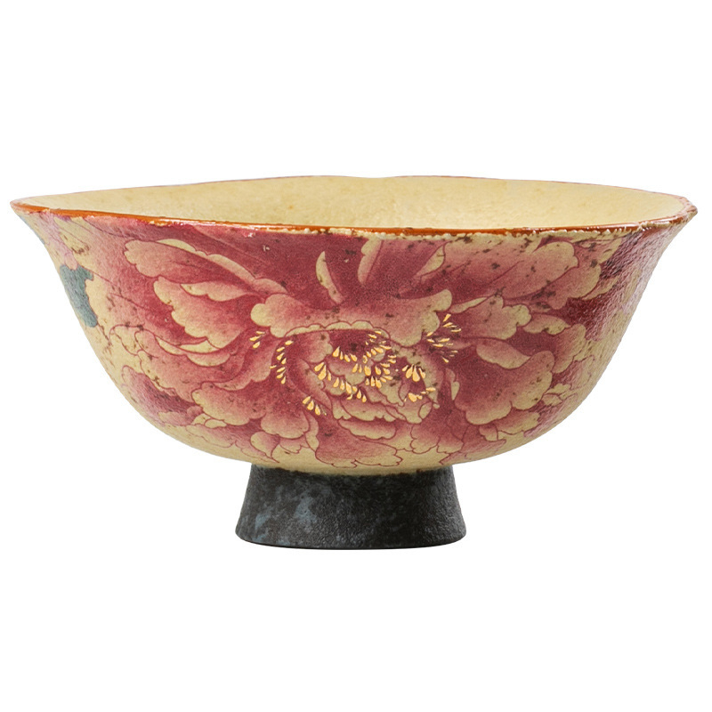 Ceșcă ceramică roșu Flint, cu motif retro floral – ceașcă mică de porțelan pentru ceai, uz casnic