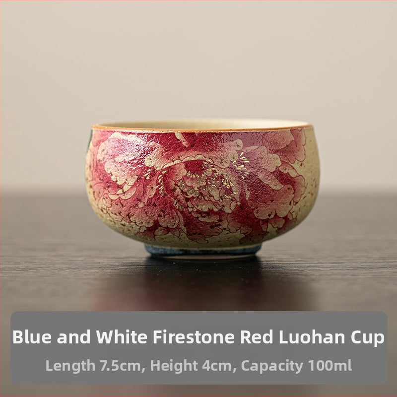 Ceșcă ceramică roșu Flint, cu motif retro floral – ceașcă mică de porțelan pentru ceai, uz casnic