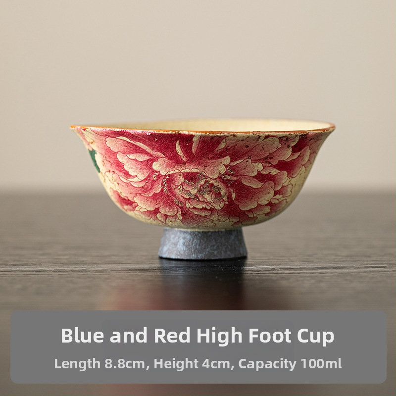 Ceșcă ceramică roșu Flint, cu motif retro floral – ceașcă mică de porțelan pentru ceai, uz casnic