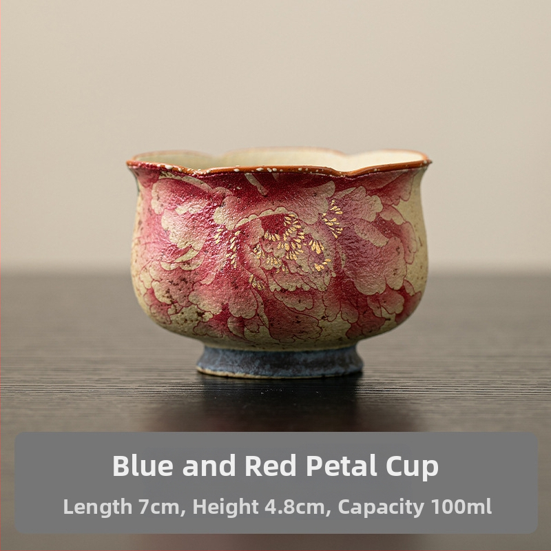 Ceșcă ceramică roșu Flint, cu motif retro floral – ceașcă mică de porțelan pentru ceai, uz casnic