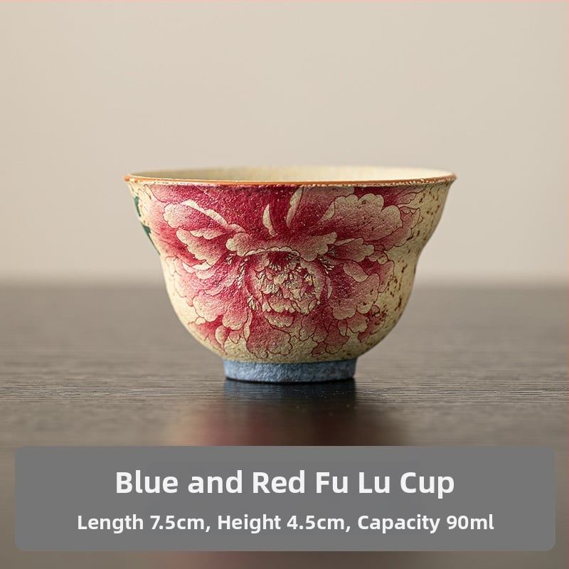 Ceșcă ceramică roșu Flint, cu motif retro floral – ceașcă mică de porțelan pentru ceai, uz casnic