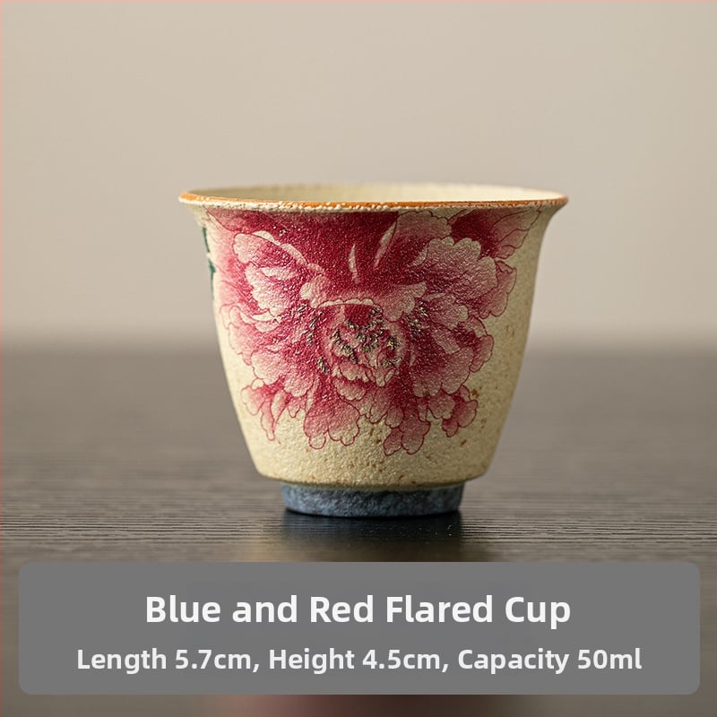 Ceșcă ceramică roșu Flint, cu motif retro floral – ceașcă mică de porțelan pentru ceai, uz casnic
