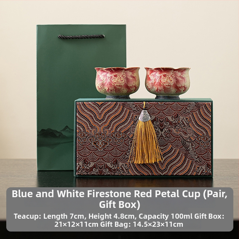 Ceșcă ceramică roșu Flint, cu motif retro floral – ceașcă mică de porțelan pentru ceai, uz casnic