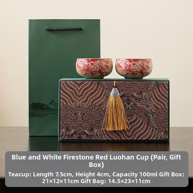 Ceșcă ceramică roșu Flint, cu motif retro floral – ceașcă mică de porțelan pentru ceai, uz casnic