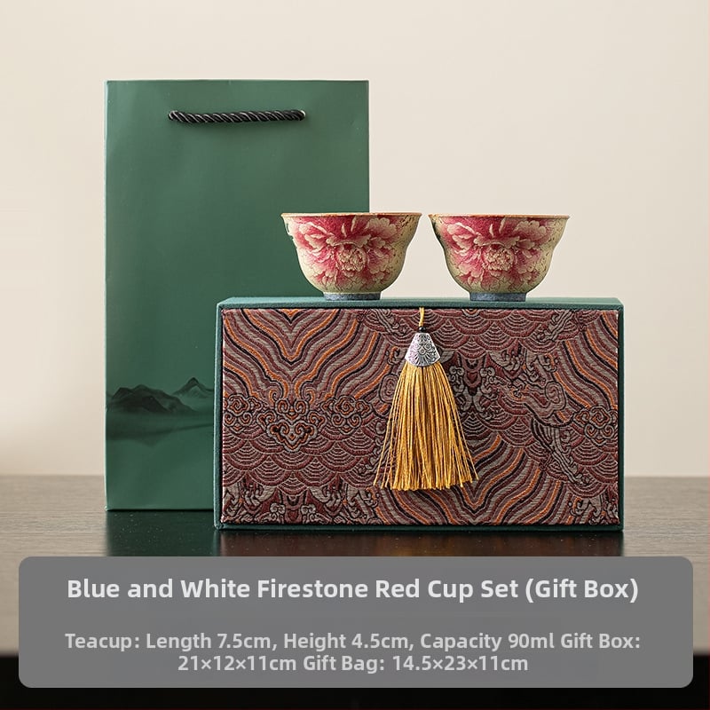Ceșcă ceramică roșu Flint, cu motif retro floral – ceașcă mică de porțelan pentru ceai, uz casnic