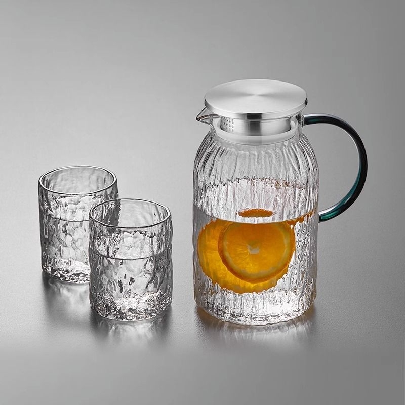 Cană pentru apă rece din sticlă borosilikată, model cu textură scoarță de copac, mare capacitate pentru uz casnic, cană pentru ceai de fructe cu design elegant