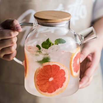 Ceainic din sticlă borosilicată de înaltă calitate, capac din bambus, capacitate mare pentru apă rece, compatibil cu plita electrică ceramică, ceainic pentru ceai cu flori, stil modern minimalist