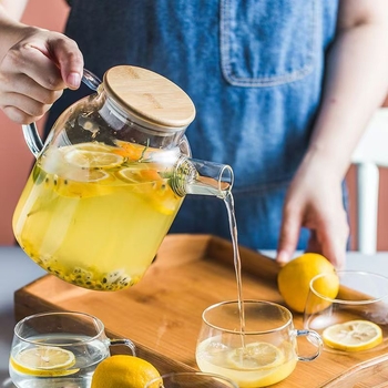 Ceainic din sticlă borosilicată de înaltă calitate, capac din bambus, capacitate mare pentru apă rece, compatibil cu plita electrică ceramică, ceainic pentru ceai cu flori, stil modern minimalist