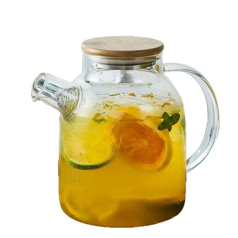 Ceainic din sticlă borosilicată de înaltă calitate, capac din bambus, capacitate mare pentru apă rece, compatibil cu plita electrică ceramică, ceainic pentru ceai cu flori, stil modern minimalist