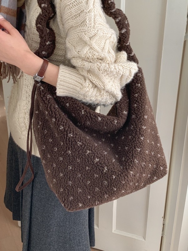 Ženska tote torba od vunene tkanine, korejski stil, velika zapremina, gradski svakodnevni stil, nošenje preko ramena ili crossbody