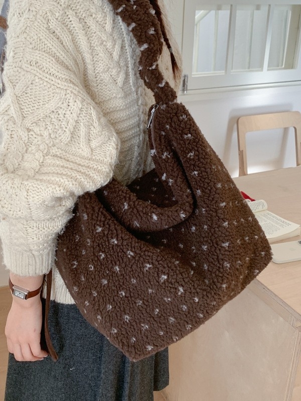 Ženska tote torba od vunene tkanine, korejski stil, velika zapremina, gradski svakodnevni stil, nošenje preko ramena ili crossbody