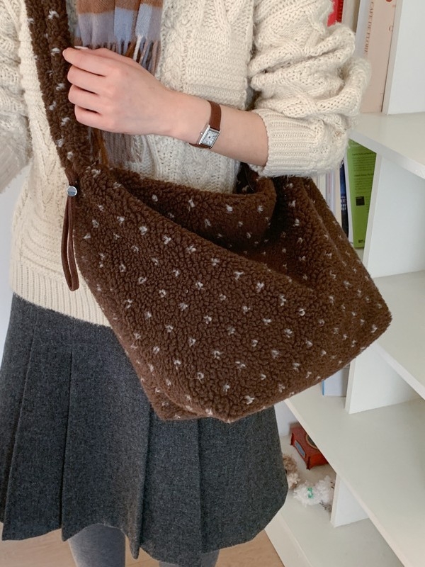 Ženska tote torba od vunene tkanine, korejski stil, velika zapremina, gradski svakodnevni stil, nošenje preko ramena ili crossbody
