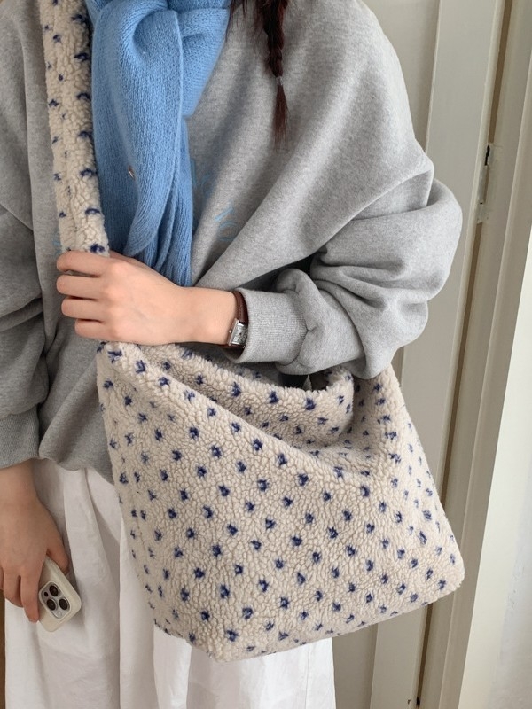 Ženska tote torba od vunene tkanine, korejski stil, velika zapremina, gradski svakodnevni stil, nošenje preko ramena ili crossbody