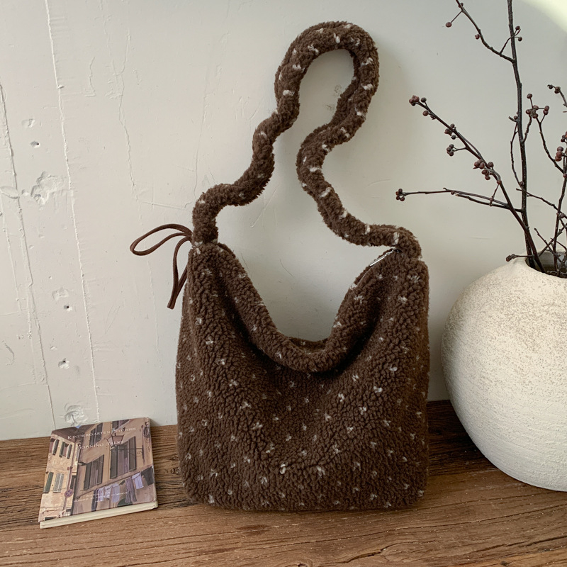 Ženska tote torba od vunene tkanine, korejski stil, velika zapremina, gradski svakodnevni stil, nošenje preko ramena ili crossbody