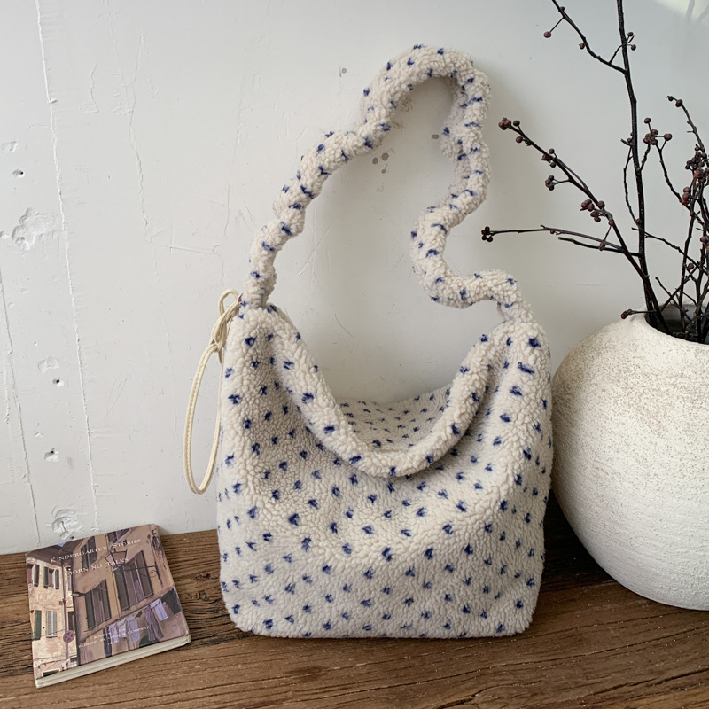 Ženska tote torba od vunene tkanine, korejski stil, velika zapremina, gradski svakodnevni stil, nošenje preko ramena ili crossbody