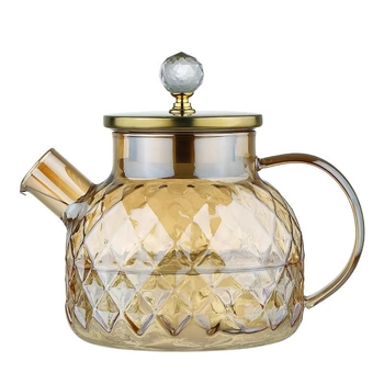 Sticlă de apă rece din sticlă borosilicată, rezistentă la temperaturi ridicate, capacitate mare, finisaj amber-gold și gri închis.