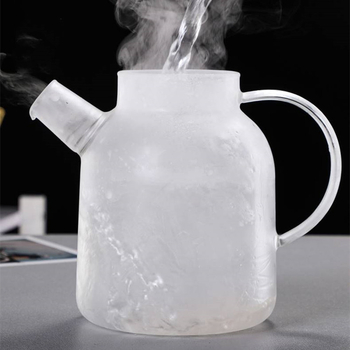 Kană de turnare din sticlă, capac din oțel înfășurat în bambus, sticlă borosilicată transparentă, mare capacitate, pentru sucuri, ceai și apă rece