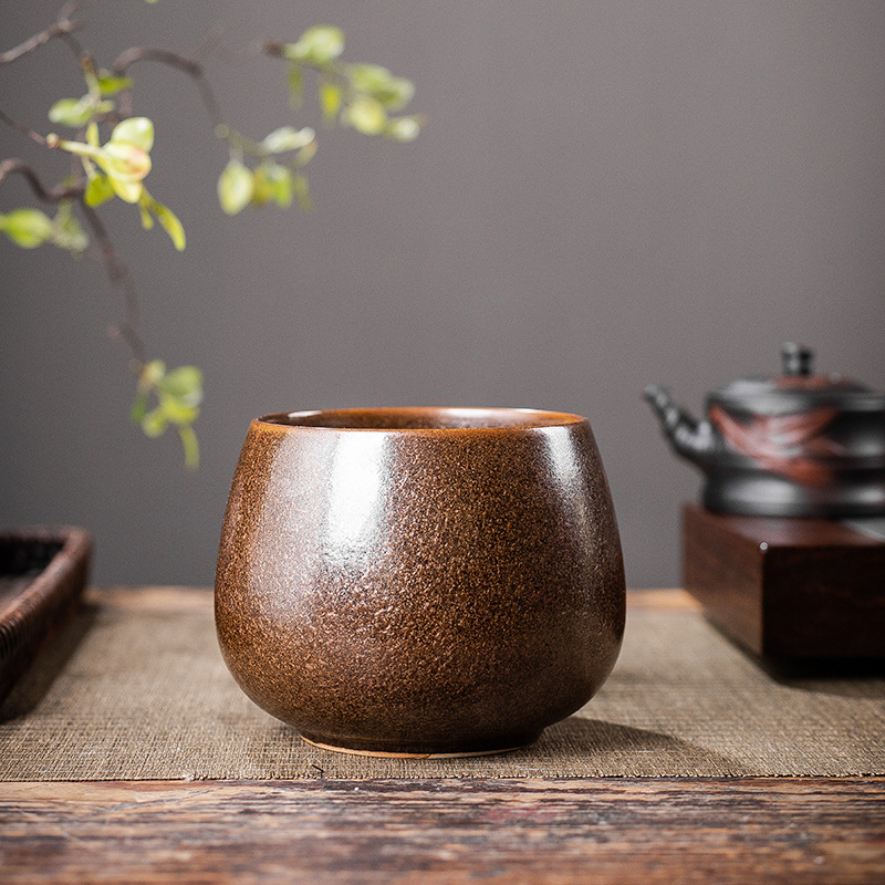 Vas din ceramică brută în stil Jianshui pentru resturi de ceai, cu recipient pentru spălarea ceaiului și bazin Zen din ceramică, pentru ceremonia ceaiului acasă