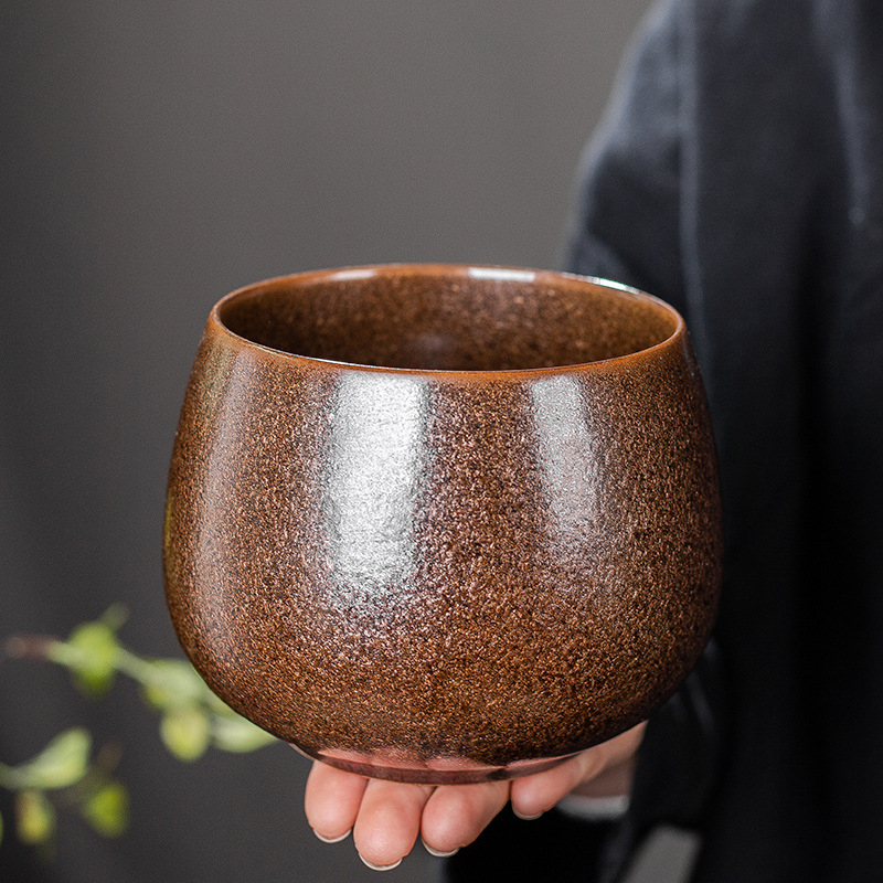 Vas din ceramică brută în stil Jianshui pentru resturi de ceai, cu recipient pentru spălarea ceaiului și bazin Zen din ceramică, pentru ceremonia ceaiului acasă