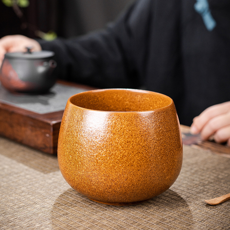 Vas din ceramică brută în stil Jianshui pentru resturi de ceai, cu recipient pentru spălarea ceaiului și bazin Zen din ceramică, pentru ceremonia ceaiului acasă