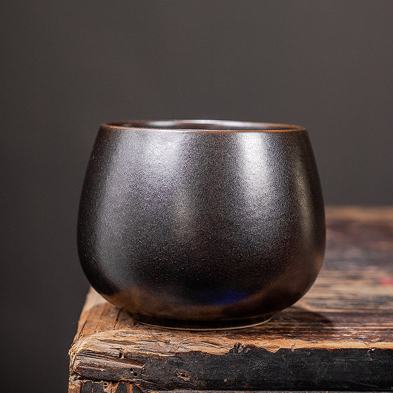 Vas din ceramică brută în stil Jianshui pentru resturi de ceai, cu recipient pentru spălarea ceaiului și bazin Zen din ceramică, pentru ceremonia ceaiului acasă
