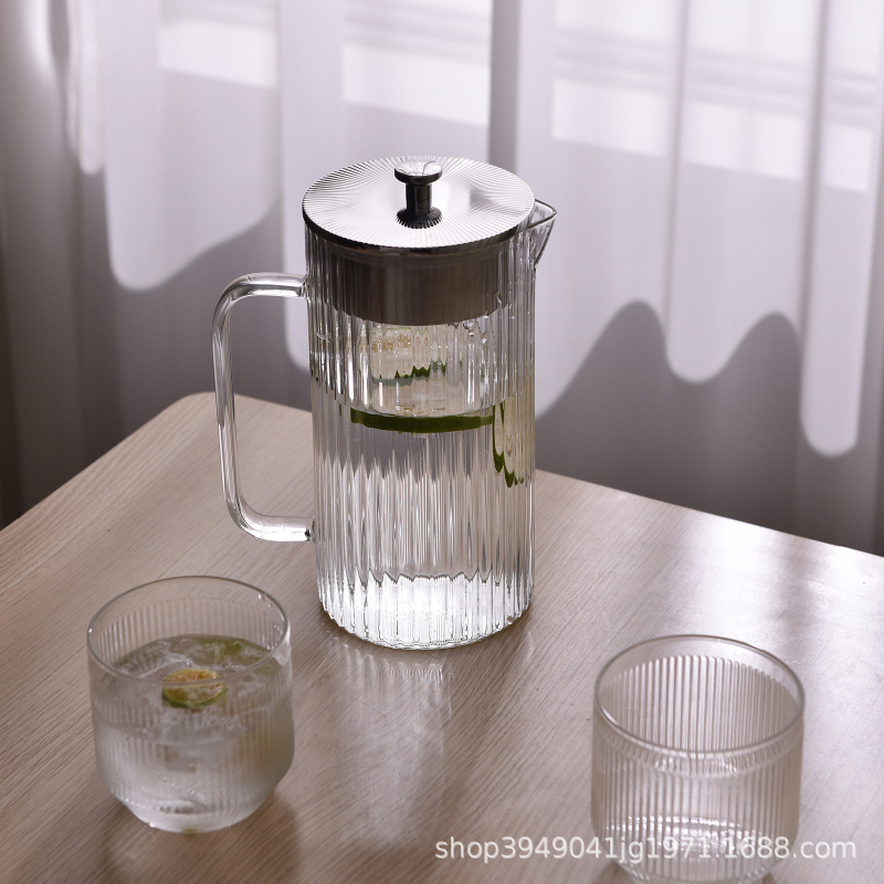 Set cadou din oțel inoxidabil 304: ceainic pentru apă rece cu sticlă borosilicată, capacitate mare; include ceainic, ceașcă de ceai și cană pentru apă rece