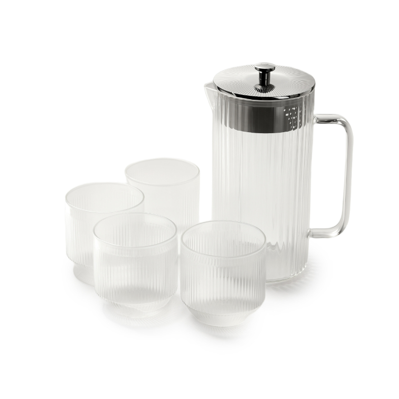 Set cadou din oțel inoxidabil 304: ceainic pentru apă rece cu sticlă borosilicată, capacitate mare; include ceainic, ceașcă de ceai și cană pentru apă rece