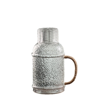 Cană de apă din sticlă cu textură ciocan și înfășurare din sfoară de cânepă, rezistentă la temperaturi înalte, set ceainic și cești