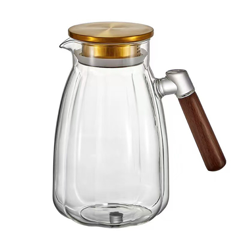 Carafă de apă cu mâner din lemn, capacitate mare, pentru apă rece, sticlă rezistentă la temperaturi înalte, vas de apă pentru uz casnic, lemn de nuc gros